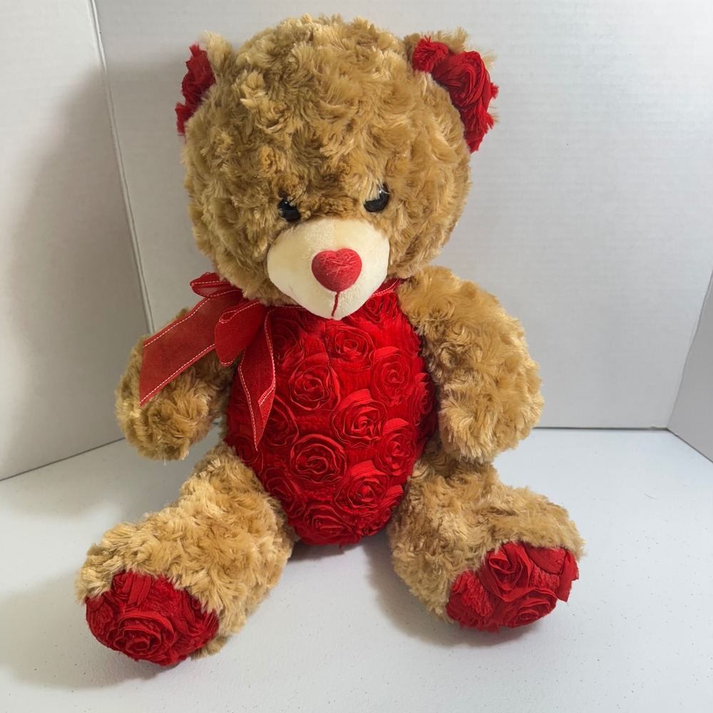 Valentine Teddy Bear Plush‎ Red Rose Belly Heart Nose Bow Cute Stuffed Animal